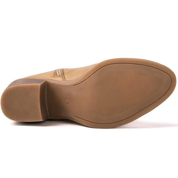 Tan Western-style Ankle Boots with Decorative Stitching and Pull Tab - Picture 5 of 5